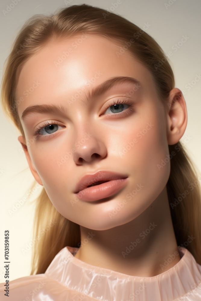 Fototapeta premium Close-up portrait of a young girl with natural makeup