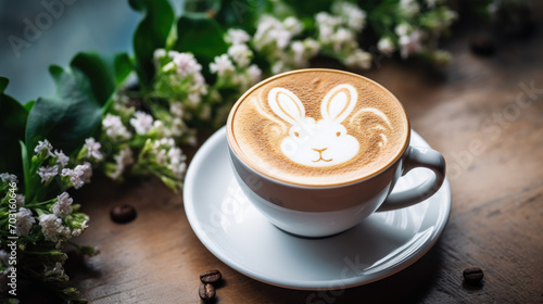 cup of cappuccino, easter latte art, bunny foam