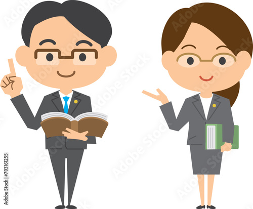 六法全書を持っている男女弁護士のイメージイラストセット
