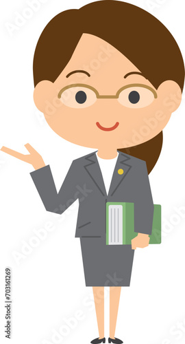 六法全書を持っている女性弁護士のイメージイラストセット
