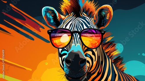 zebra with glasses colorful background