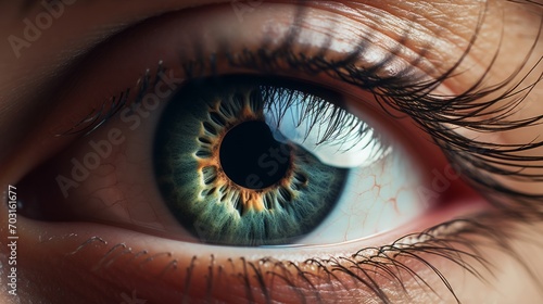 A close up of a person's blue eye