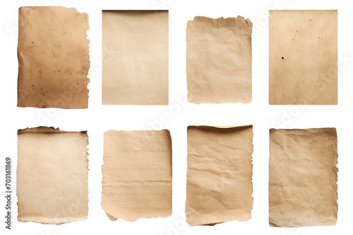 Group of Old worn paper sheet isolated on transparent background