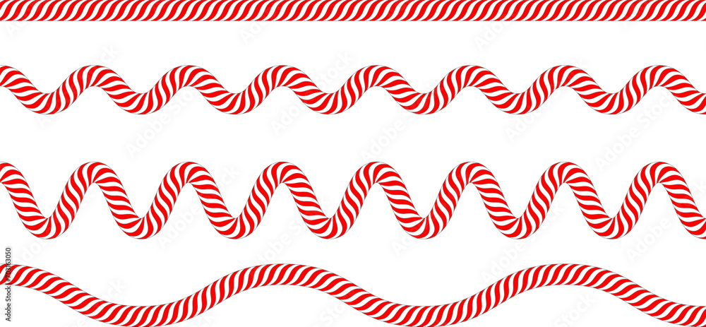 Candy cane border set. Red and white stripes. Vector illustration Candy cane border set. Red and white stripes. Vector illustration