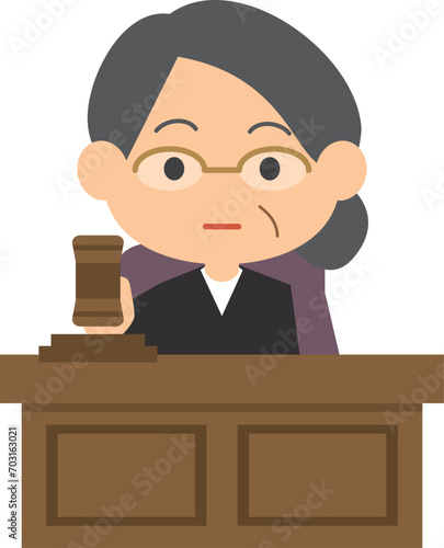 木槌を持っている女性裁判長のイメージイラスト