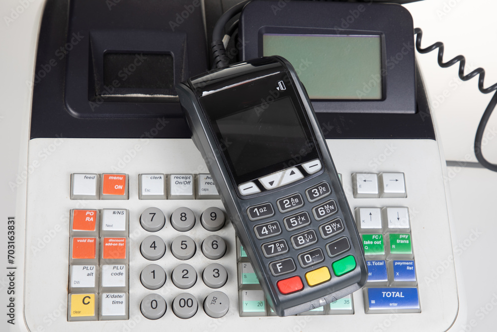 bank credit card reader for payment by chip and magnetic on cash register laptop keyboard for finance and banking concept bank credit card reader for payment by chip and magnetic on cash register laptop keyboard for finance and banking concept