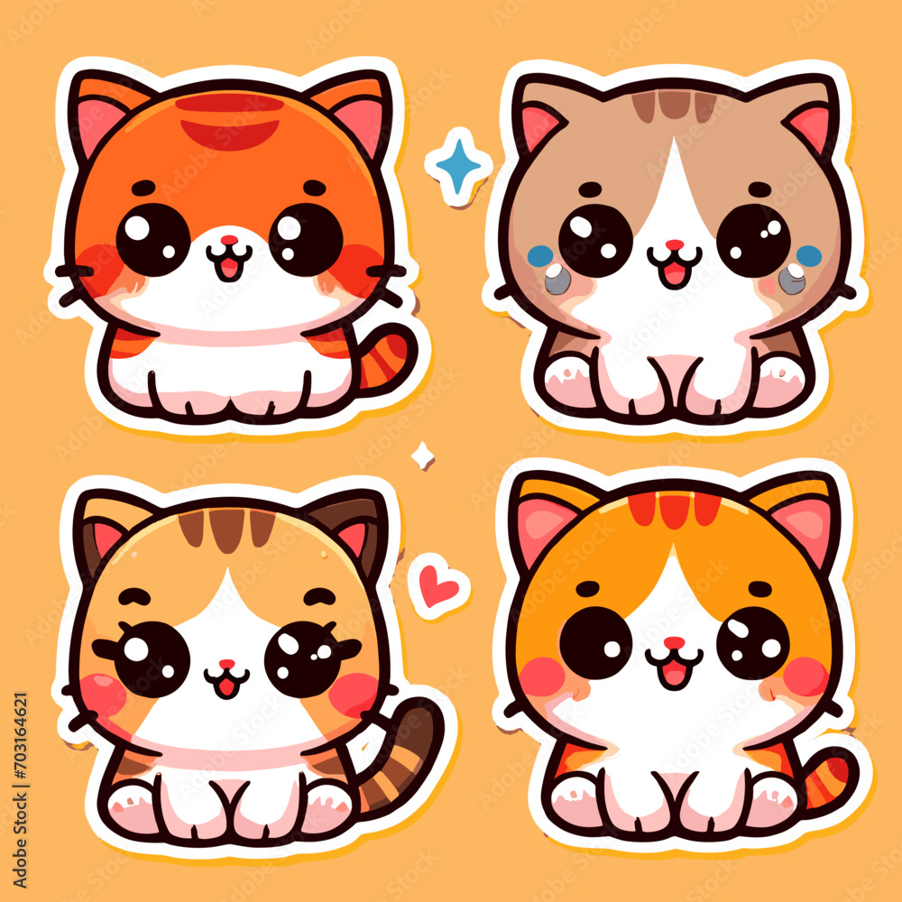 Cute cartoon cats printable stickers funny illustrations for kids