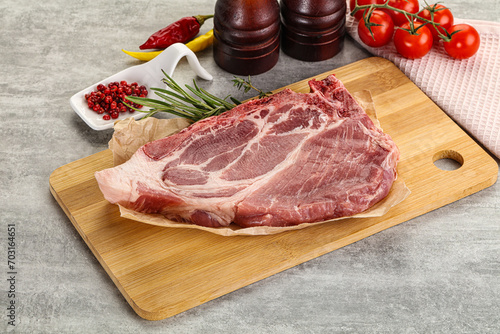 Raw pork neck steak uncoocked