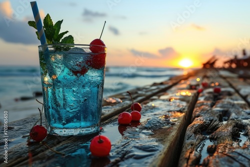 Summer drink with view beach professional advertising food photography