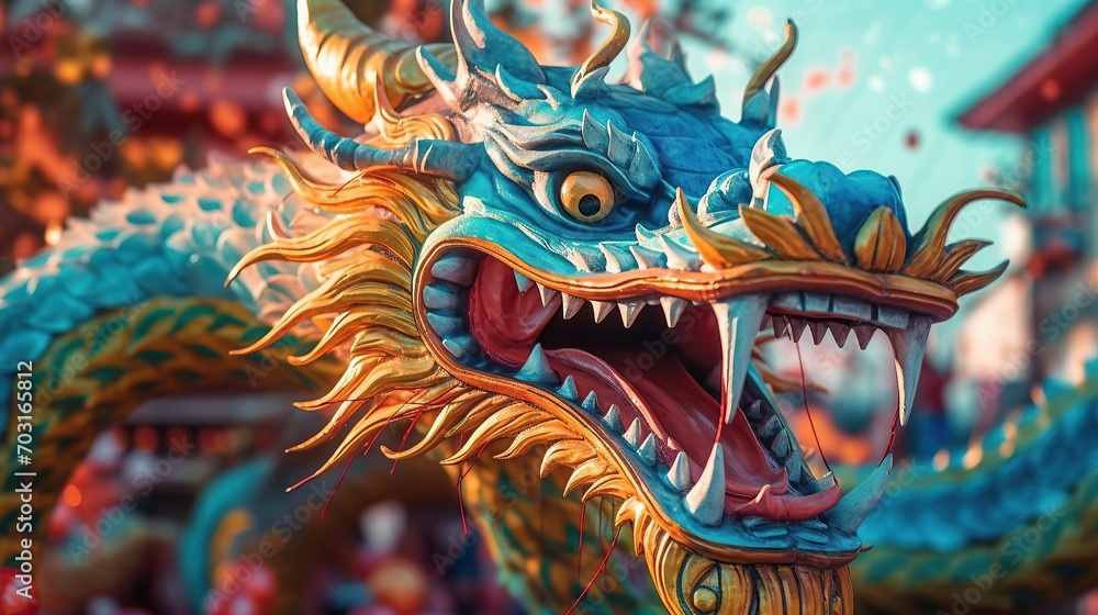 Obraz premium Traditional dragon dance festival. Chinese New Year celebration