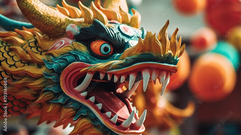Fototapeta premium Traditional dragon dance festival. Chinese New Year celebration