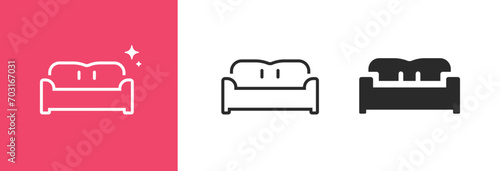 Sofa couch icon vector simple graphic pictogram set, lounge divan line outline stroke art glyph symbol, interior furniture sign design illustration black white minimal image clipart