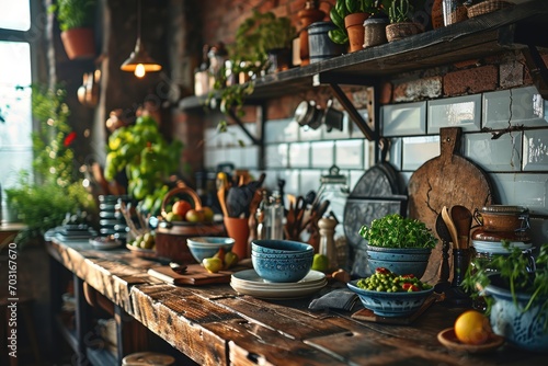 kitchen room with many kitchenware professional advertising food photography