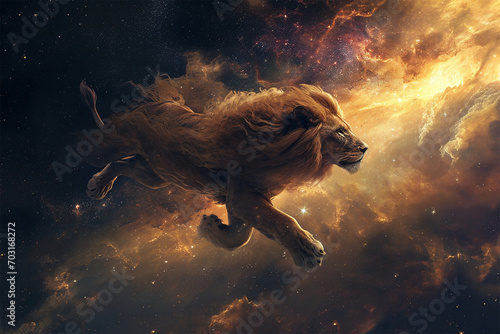 illustration of a lion floating in space