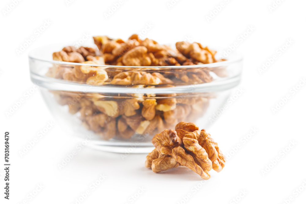 Peeled dried walnut kernels isolated on white background. Peeled dried walnut kernels isolated on white background.