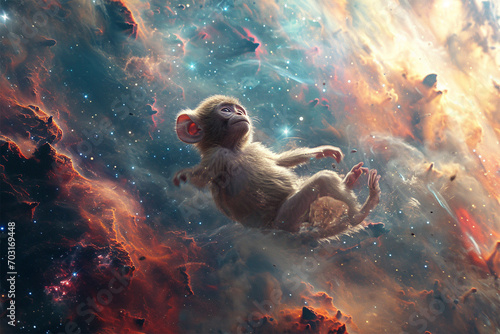 illustration of a monkey floating in space photo
