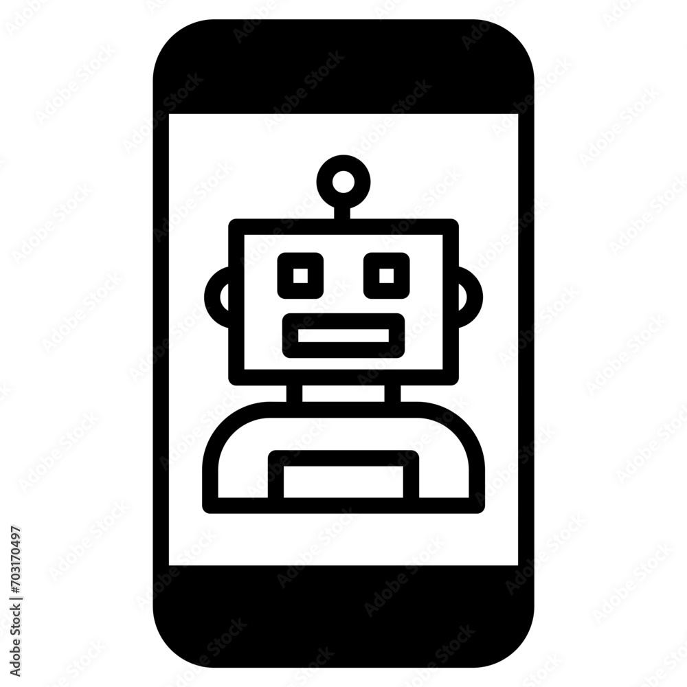 Mobile chat robot solid glyph icon Mobile chat robot solid glyph icon