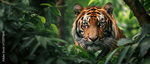 a tiger in the jungle wallpaper  wildlife photo  with empty copy space