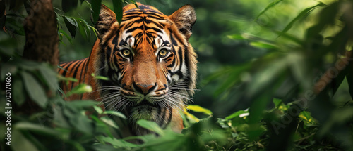 a tiger in the jungle wallpaper, wildlife photo, with empty copy space © Uwe