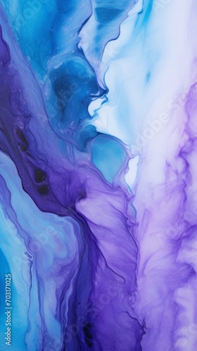 Close-up of Vibrant Blue and Purple Liquid Painting