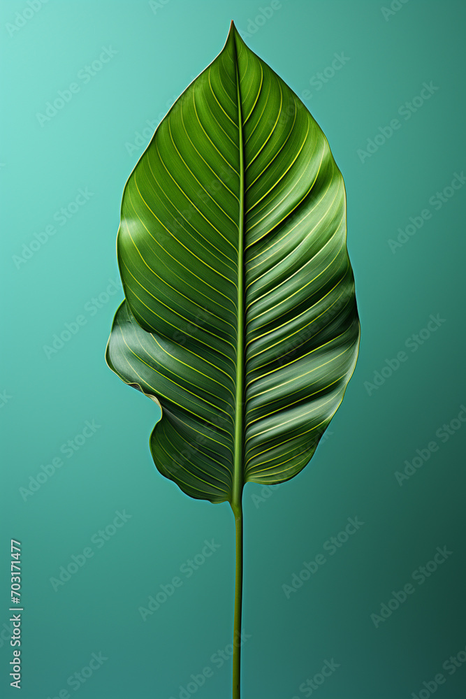 Fototapeta premium Delightful minimalism featuring a single jungle leaf, capturing the essence of tropical lushness.