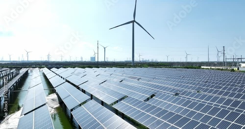 solar power station and wind power plant photo