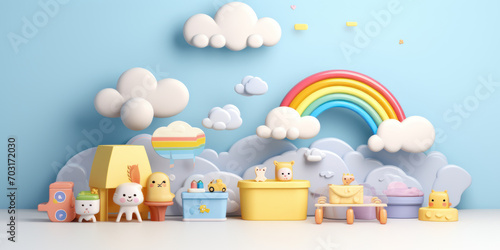  baby product display podium banner with cute rainbow