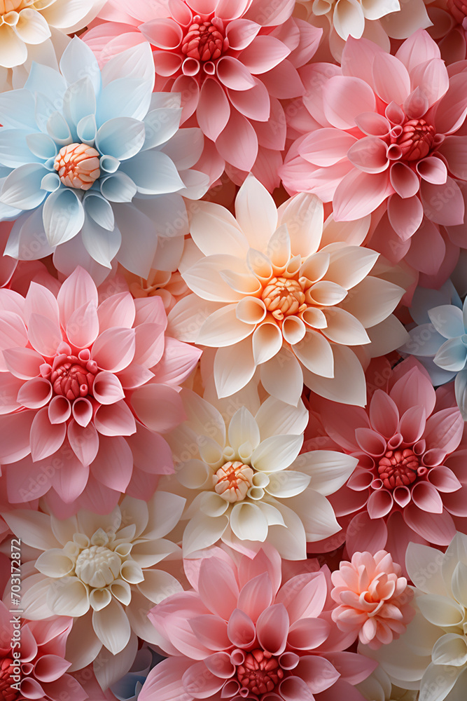 Display of pastel petals in harmonious minimalistic arrangement, radiating calmness.