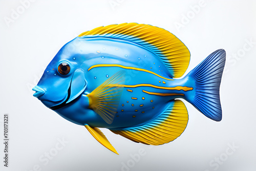 Bright blue tropical surgeonfish on a white background for marine and aquarium themes
