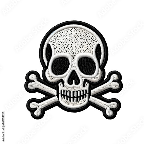 Embroidered patch badge with a stylized skull on a transparent isolated background in PNG format.