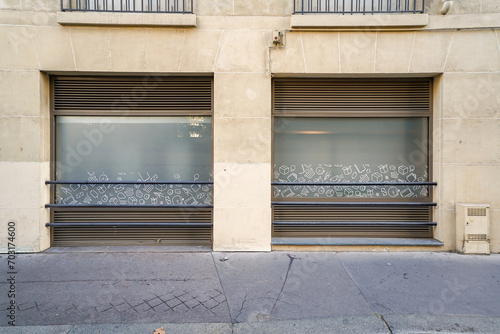 vintage parisian freestone facade  building template © eric