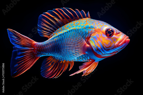 Beautiful fish isolated on black background. Colorful fish on black background. ai generated © Rahela