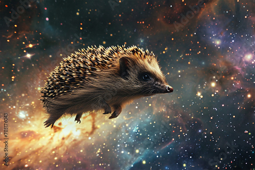 illustration of a hedgehog floating in space
