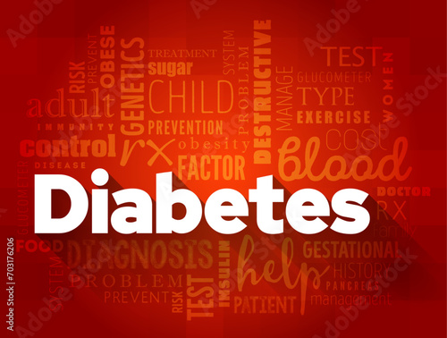 Diabetes - chronic health condition that affects how your body turns food into energy, word cloud concept background