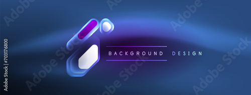 Neon lines, squares and round shapes abstract background. Techno glowing neon hexagon shapes vector illustration for wallpaper, banner, background, landing page, wall art, invitation, prints, posters