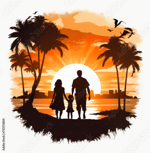 Happy Family and Sunset Silhouette Fun Together