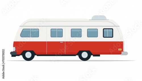 Vintage Camper Van - Classic Retro RV Vehicle with Iconic Design, Isolated on Clean White Background. Nostalgic Travel Concept for Exploring Nature and Road Trips. Explore Adventure in Style!