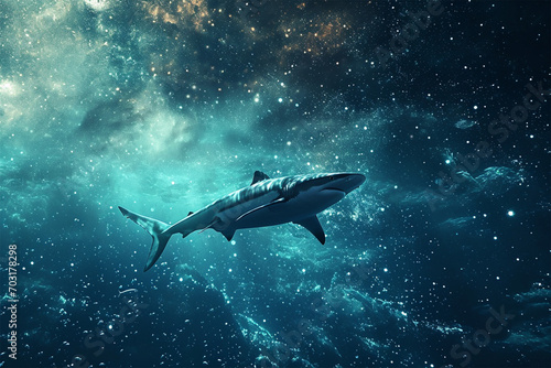 illustration of a whale floating in space