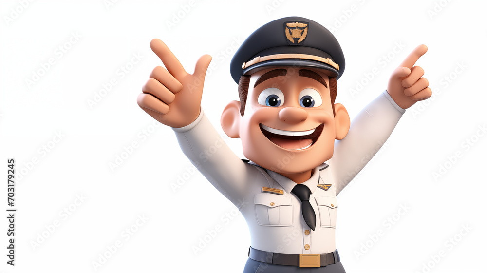 Cartoon of smiling happy captain pilot with white background Cartoon of smiling happy captain pilot with white background