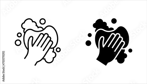 Cleaning sponge linear icon set. Kitchen sponge. Surface wiping, vector illustration on white background