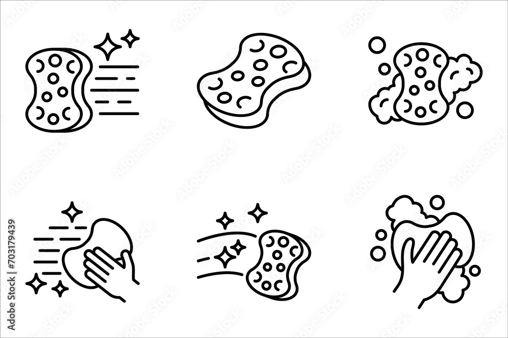 Cleaning sponge linear icon set. Kitchen sponge. Surface wiping, vector illustration on white background