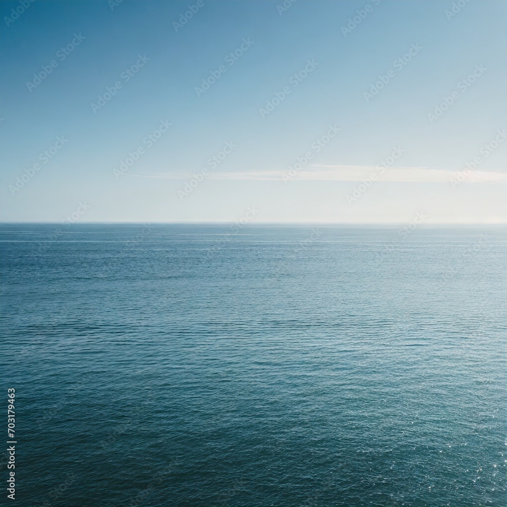 blue sky and sea.calm and minimalist ocean view. Picture a tranquil seascape with a minimalist aesthetic