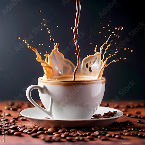 Photo aromatic coffee splashing in a cappuccino, Coffee