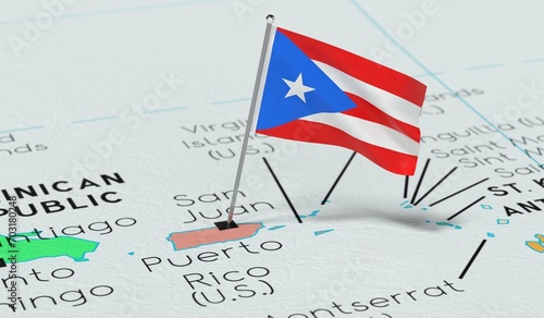 Puerto Rico, San Juan - national flag pinned on political map - 3D illustration