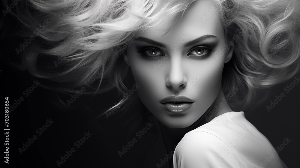 Black and white portrait of beautiful blonde woman Black and white portrait of beautiful blonde woman