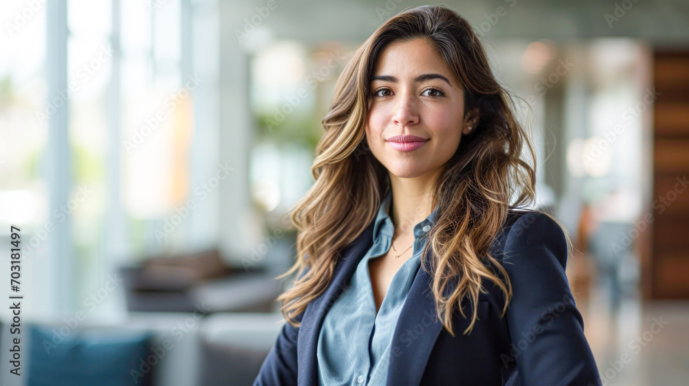 Successful businesswoman standing in creative office and looking at camera. Successful businesswoman standing in creative office and looking at camera.