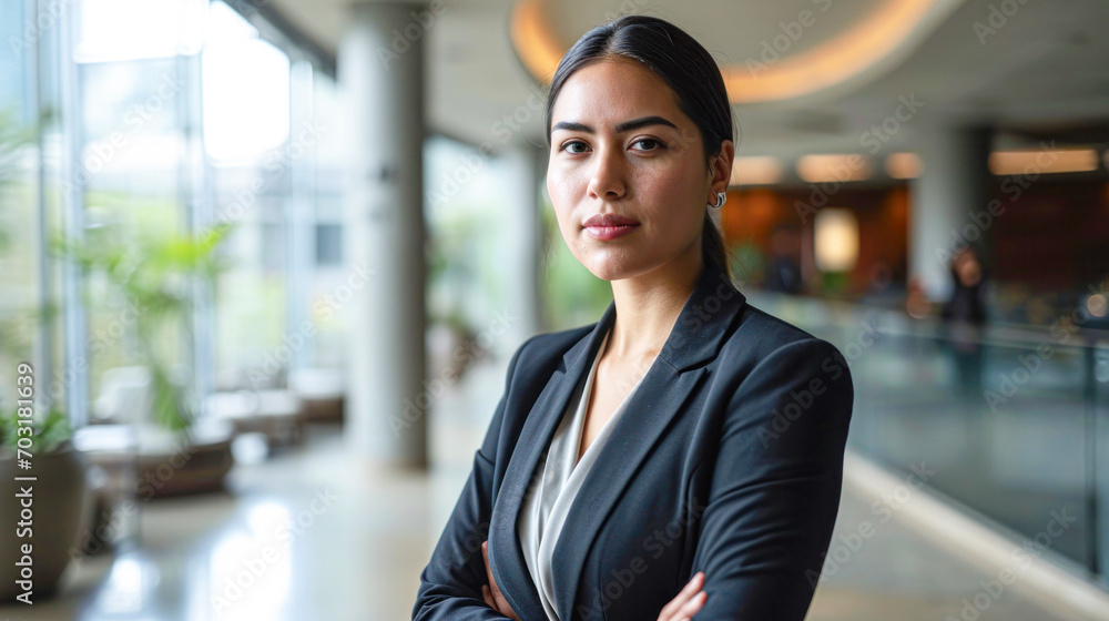 Successful businesswoman standing in creative office and looking at camera. Successful businesswoman standing in creative office and looking at camera.