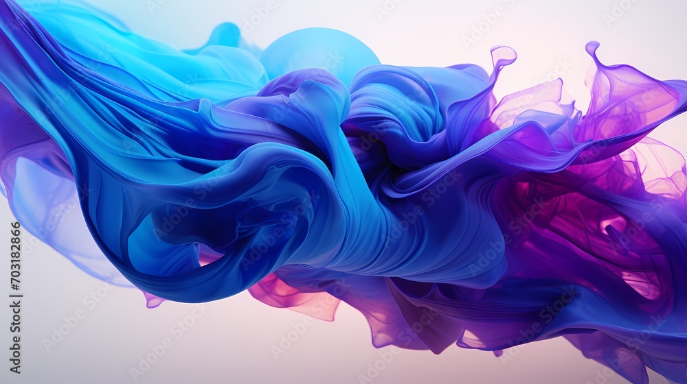 Brilliant bursts of electric purple and azure blue liquids in a dynamic collision, capturing the beauty of fluid dynamics in a high-resolution 3D abstract image.
