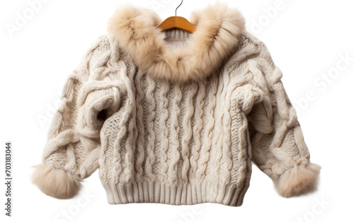 Faux Fur-Trimmed Cardigan Extravaganza Isolated on Transparent Background PNG.