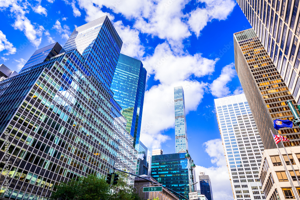 New York, United States. Famous Park Avenue and skyscrapers in Manhattan, New York City in United States of America.